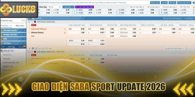 Giao diện Saba Sport tại Thể thao Luck8