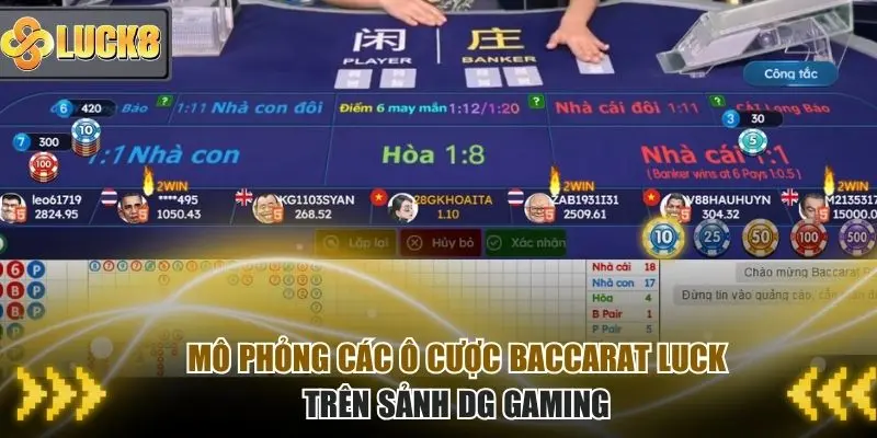Mô phỏng các ô cược Baccarat Luck8 trong sảnh DG Gaming